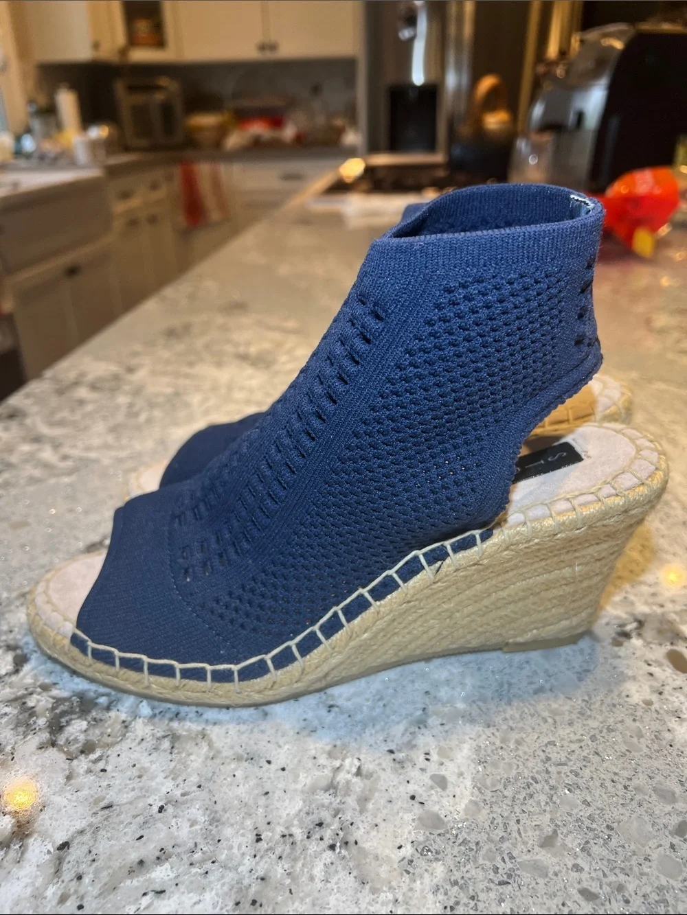 STEVEN by Steve Madden Evers Knit Espadrille Wedge Sandal Navy Blue Size 7.5 NEW
